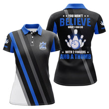 Load image into Gallery viewer, Blue &amp; black Women bowling shirts Custom you won't believe what I can do with 2 fingers and a thumb NQS8523