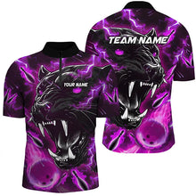 Load image into Gallery viewer, Purple Flame Panther Bowling Polo, Quarter Zip Shirts For Men Custom Bowling Team League Jerseys NQS8773