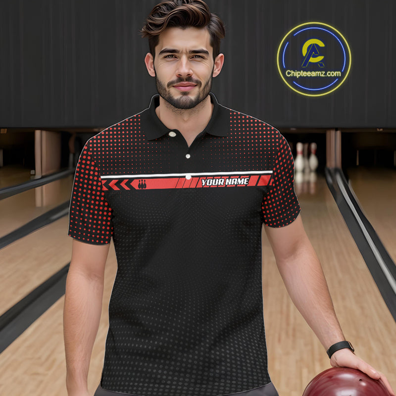 Personalized Black and Red Bowling Polo, 1/4 Zip Shirts For Men Custom Team Bowling Jerseys NQS11101