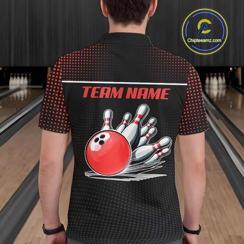 Personalized Black and Red Bowling Polo, 1/4 Zip Shirts For Men Custom Team Bowling Jerseys NQS11101