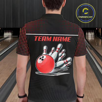 Personalized Black and Red Bowling Polo, 1/4 Zip Shirts For Men Custom Team Bowling Jerseys NQS11101
