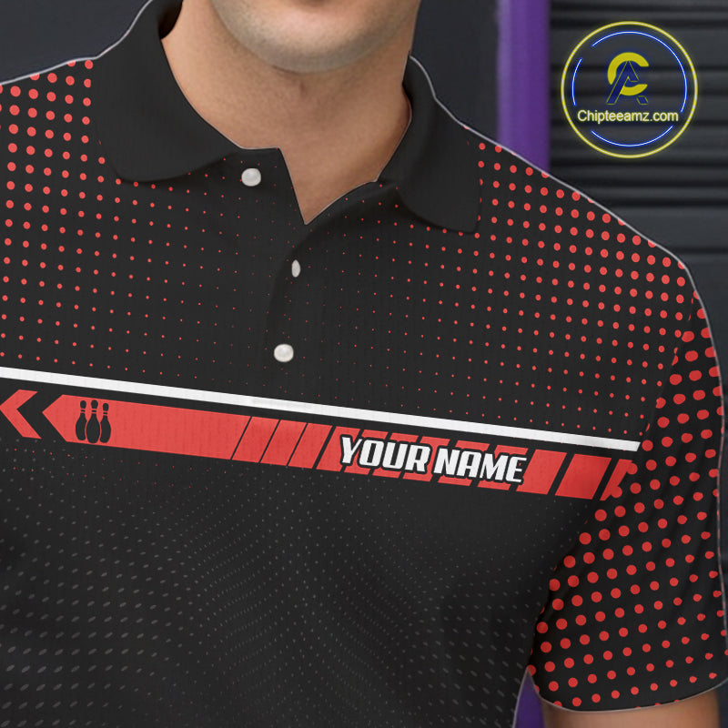 Personalized Black and Red Bowling Polo, 1/4 Zip Shirts For Men Custom Team Bowling Jerseys NQS11101