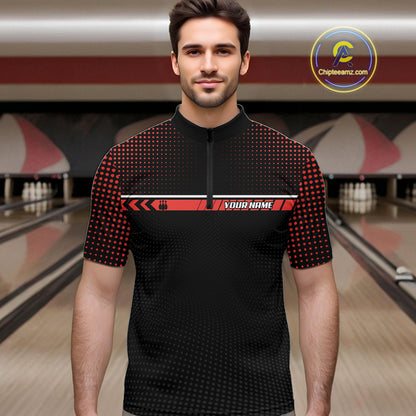 Personalized Black and Red Bowling Polo, 1/4 Zip Shirts For Men Custom Team Bowling Jerseys NQS11101