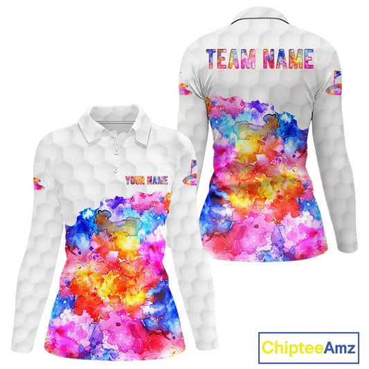 Colorful watercolor Womens Golf polo shirts Custom team golf outfit, Personalized ladies golf top NQS11315