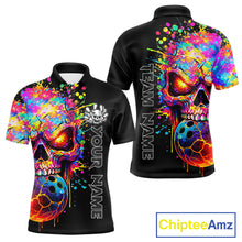 Load image into Gallery viewer, Colorful Skull bowling jerseys Bowling Polo, 1/4 zip Shirt Custom Bowling Team shirt for mens bowlers NQS11317