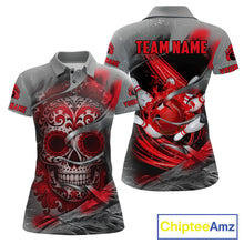 Load image into Gallery viewer, Red Sugar Skull Tattoo Custom Women Bowling Polo, Quarter Zip Shirts,Team Bowling Jerseys NQS11528