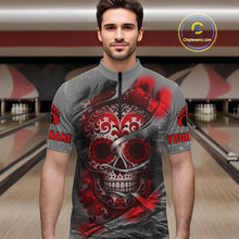 Load image into Gallery viewer, Red Sugar Skull Tattoo Custom Mens Bowling Polo, Quarter Zip Shirts,Team Bowling Jerseys NQS11528