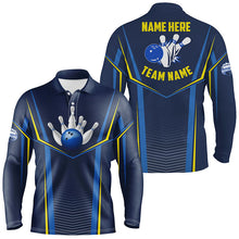 Load image into Gallery viewer, Bowling polo shirts for men custom name,team name bowling ball pins, Bowling Team League Shirt | Blue NQS6210