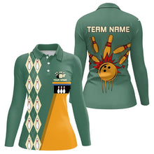 Load image into Gallery viewer, Mint Green &amp; Yellow Retro Bowling Polo, Quarter Zip shirt for Women Custom vintage team bowling jersey NQS9262