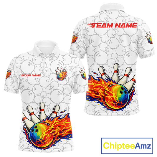 Colorful rainbow flame Bowling Polo, 1/4 zip Shirt For Men Custom white camo Bowling Team jerseys NQS11319