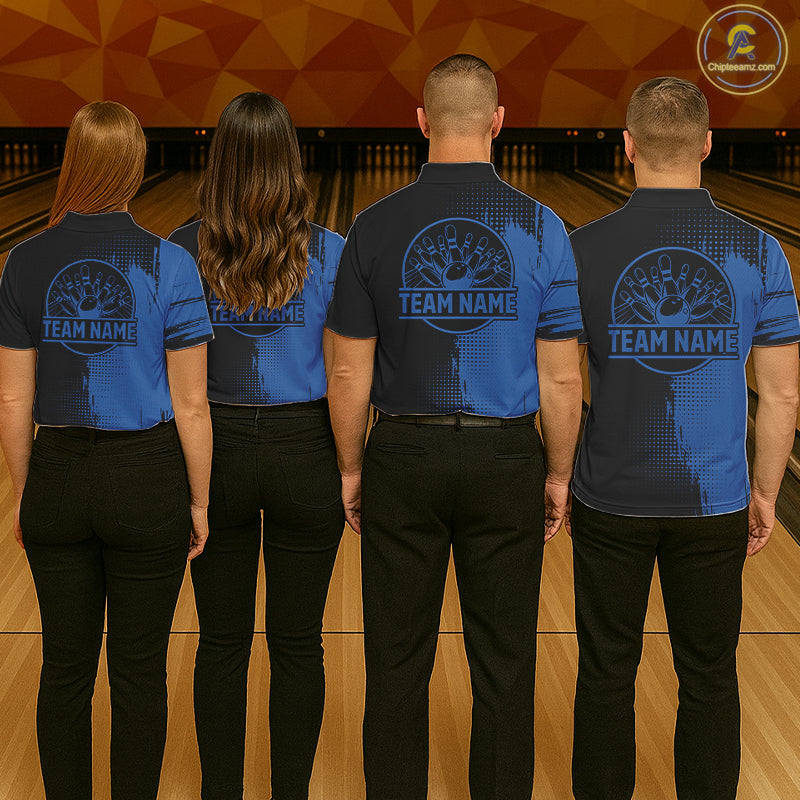 Black and Blue Bowling Polo, Quarter Zip Shirt For Women Custom Team Bowling jerseys NQS11320