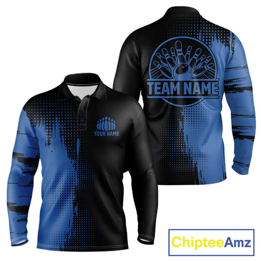 Black and Blue Bowling Polo, Quarter Zip Shirt For Men Custom Team Bowling jerseys NQS11320