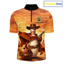 Load image into Gallery viewer, Custom Funny Desert Bowling Cowboy gun bowling team shirts For Men, Bowling Polo, 1/4 zip jerseys NQS11536