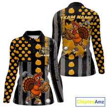 Load image into Gallery viewer, Funny Golf Polo Shirts For Women Custom Pumpkin American Flag Turkey Thanksgiving golf shirt NQS10944