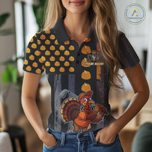 Load image into Gallery viewer, Funny Golf Polo Shirts For Women Custom Pumpkin American Flag Turkey Thanksgiving golf shirt NQS10944