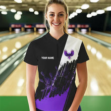 Load image into Gallery viewer, Black and Purple Eagle bowling jerseys Polo, Quarter Zip Shirt for Women Custom Bowling Team shirts NQS9437