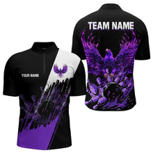 Load image into Gallery viewer, Black and Purple Eagle bowling jerseys Polo, Quarter Zip Shirt for Men Custom Bowling Team shirts NQS9437