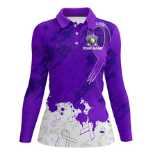 Load image into Gallery viewer, Purple Ribbons pattern Womens golf polo shirts custom women's breast cancer awareness polo shirts NQS8351