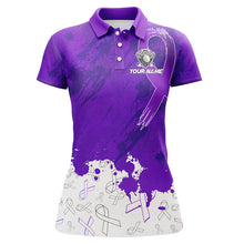 Load image into Gallery viewer, Purple Ribbons pattern Womens golf polo shirts custom women's breast cancer awareness polo shirts NQS8351