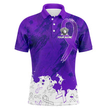 Load image into Gallery viewer, Purple Ribbons pattern Mens golf polo shirts custom men's breast cancer awareness polo shirts NQS8351