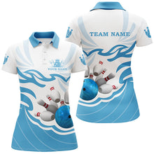 Load image into Gallery viewer, White and Blue Women polo, quarter zip bowling shirt Custom bowling ball pins team league jerseys NQS8799