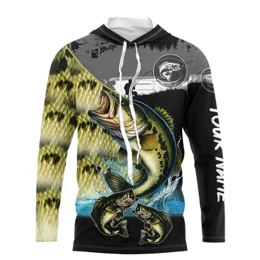 Largemouth Bass fishing green scales customize performance long sleeves Fishing shirts, fishing gifts NQS4793