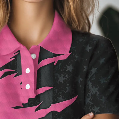 Personalized Womens golf polos shirt custom pink golf shirts black American flag ladies golf apparel NQS9775
