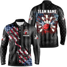 Load image into Gallery viewer, Black American flag smoke Bowling Polo, Quarter Zip shirt For Men Custom Patriotic Team Bowling Jersey NQS7689