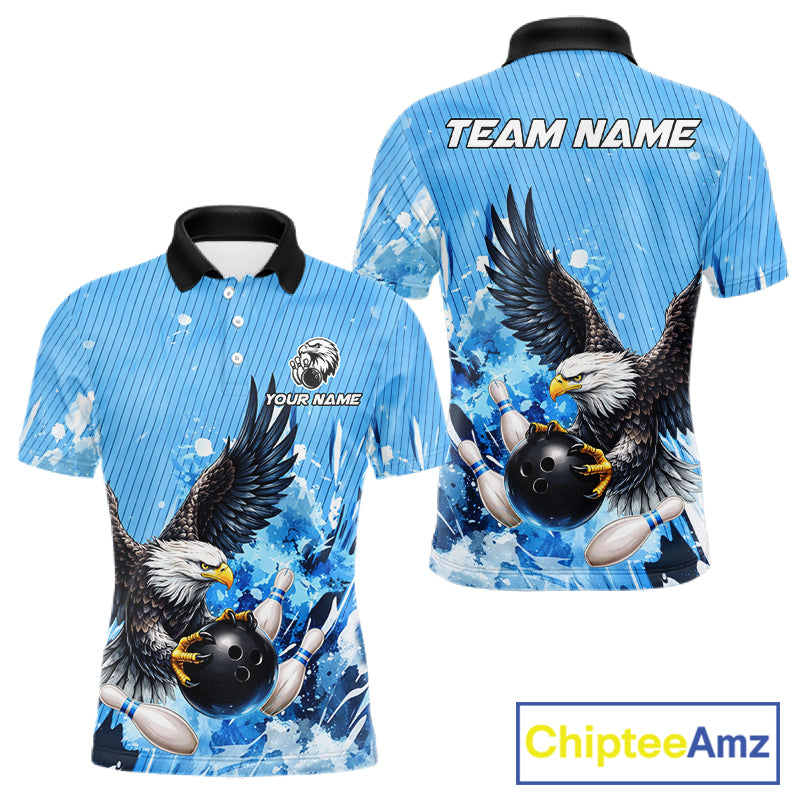 Blue Eagle Bowling Polo, Quarter Zip Shirt For Men Custom Team Bowling jerseys, Gift For Bowlers NQS11339