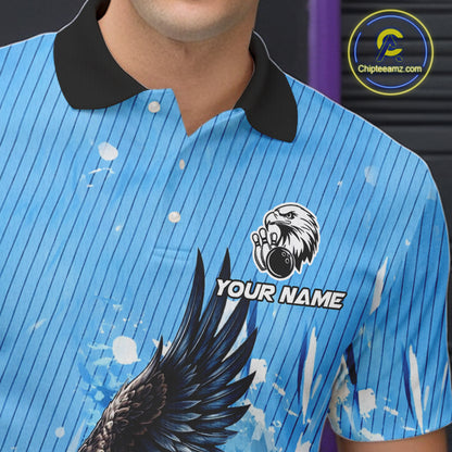 Blue Eagle Bowling Polo, Quarter Zip Shirt For Men Custom Team Bowling jerseys, Gift For Bowlers NQS11339