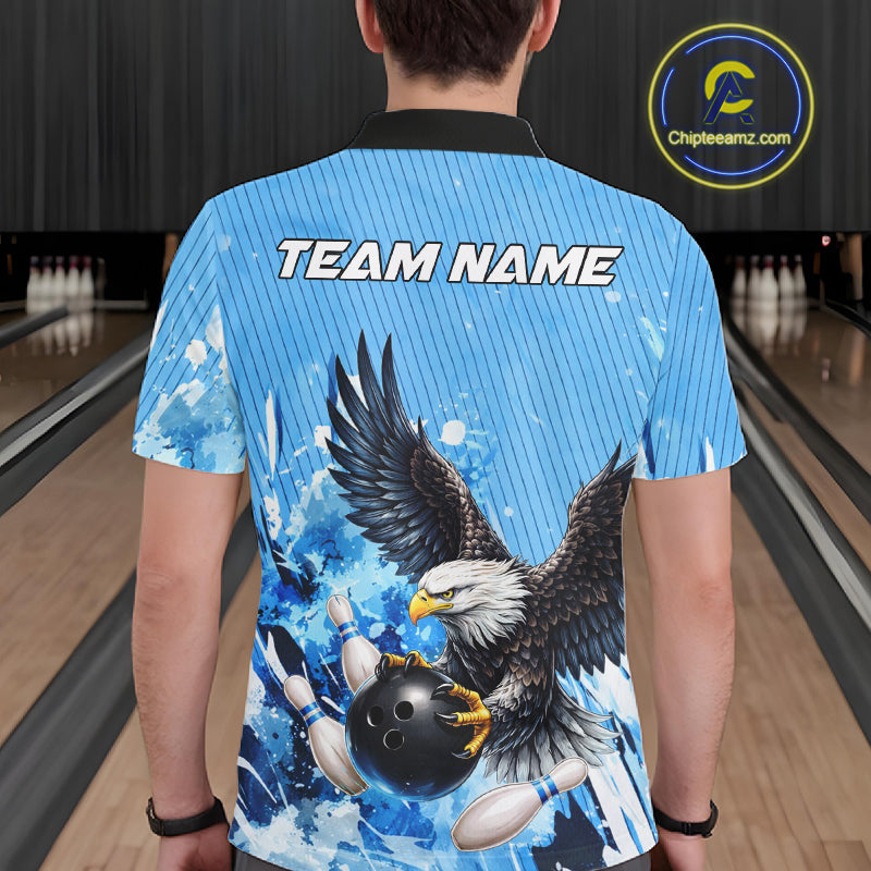 Blue Eagle Bowling Polo, Quarter Zip Shirt For Men Custom Team Bowling jerseys, Gift For Bowlers NQS11339