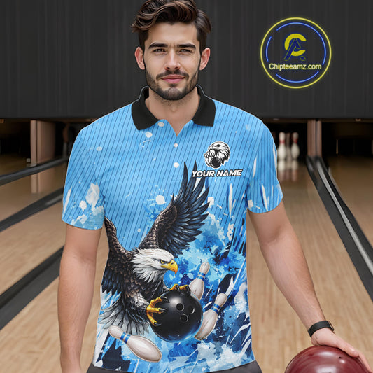 Blue Eagle Bowling Polo, Quarter Zip Shirt For Men Custom Team Bowling jerseys, Gift For Bowlers NQS11339