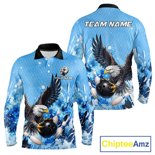 Blue Eagle Bowling Polo, Quarter Zip Shirt For Men Custom Team Bowling jerseys, Gift For Bowlers NQS11339