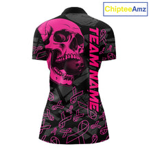 Load image into Gallery viewer, Black Skull camo pink ribbon pattern breast cancer bowling shirt for Women custom bowling team jersey NQS11549