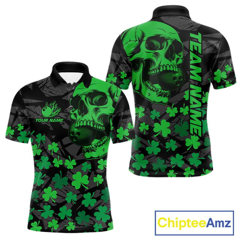 Black Skull camo Green Shamrock pattern St Patrick's bowling shirt for men custom bowling team jersey NQS11550