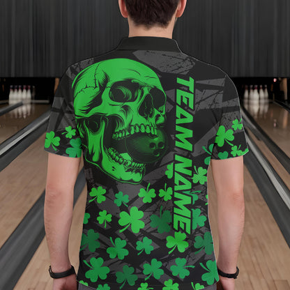 Black Skull camo Green Shamrock pattern St Patrick's bowling shirt for men custom bowling team jersey NQS11550