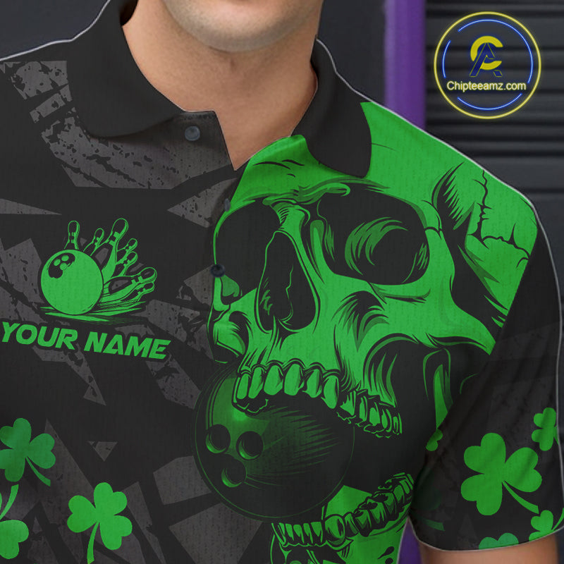 Black Skull camo Green Shamrock pattern St Patrick's bowling shirt for men custom bowling team jersey NQS11550