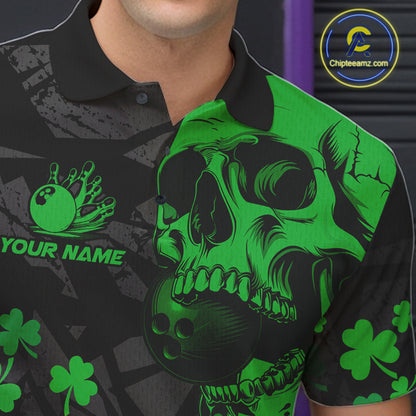 Black Skull camo Green Shamrock pattern St Patrick's bowling shirt for men custom bowling team jersey NQS11550