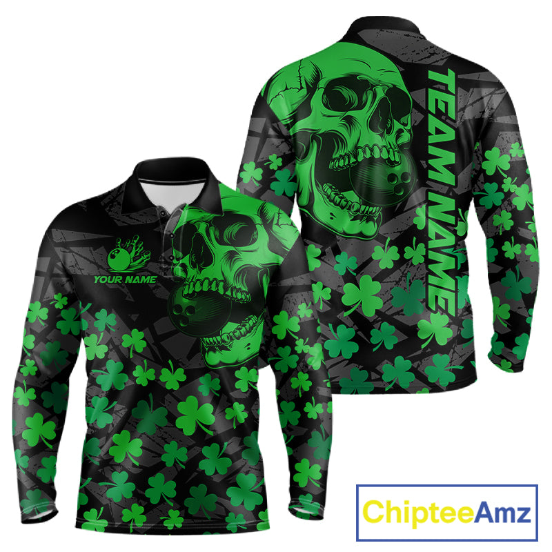 Black Skull camo Green Shamrock pattern St Patrick's bowling shirt for men custom bowling team jersey NQS11550