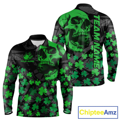 Black Skull camo Green Shamrock pattern St Patrick's bowling shirt for men custom bowling team jersey NQS11550