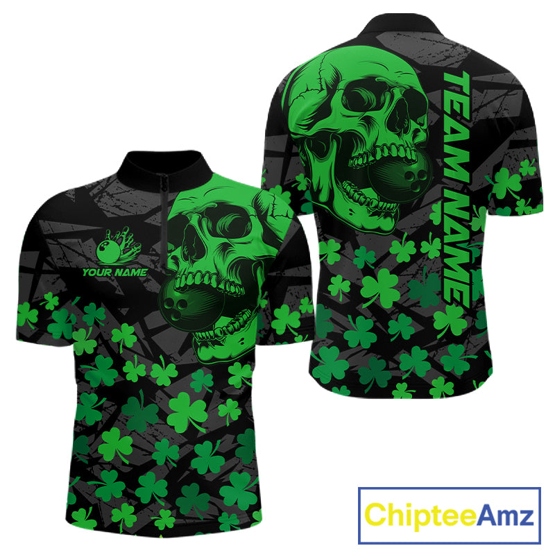 Black Skull camo Green Shamrock pattern St Patrick's bowling shirt for men custom bowling team jersey NQS11550