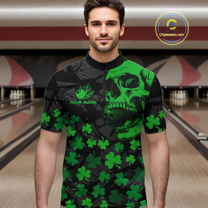 Black Skull camo Green Shamrock pattern St Patrick's bowling shirt for men custom bowling team jersey NQS11550