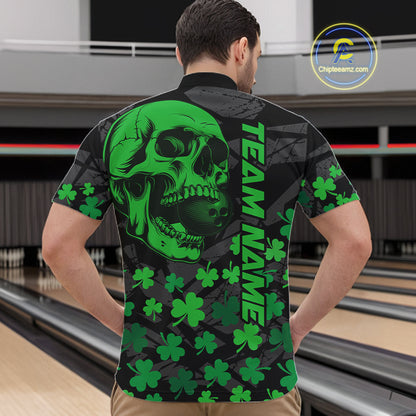 Black Skull camo Green Shamrock pattern St Patrick's bowling shirt for men custom bowling team jersey NQS11550