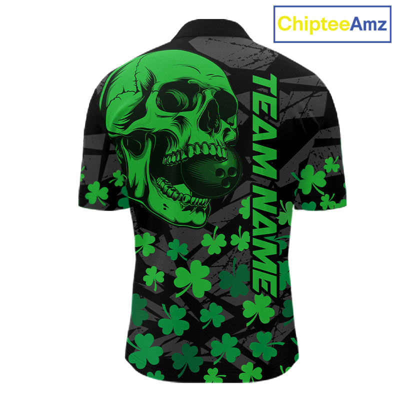 Black Skull camo Green Shamrock pattern St Patrick's bowling shirt for men custom bowling team jersey NQS11550
