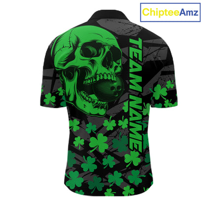 Black Skull camo Green Shamrock pattern St Patrick's bowling shirt for men custom bowling team jersey NQS11550