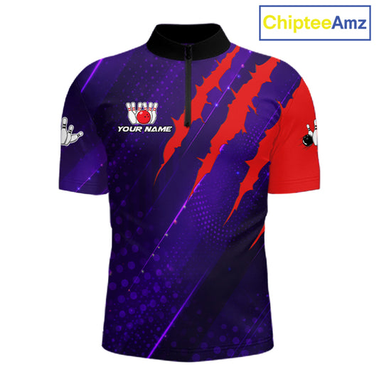 Personalized bowling shirts for men custom purple and red team bowling jerseys, gift for bowlers NQS11554