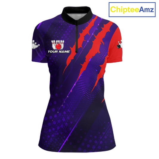 Personalized bowling shirts for Women custom purple and red team bowling jerseys, gift for bowlers NQS11554