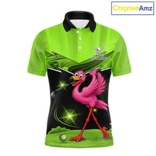 Load image into Gallery viewer, Funny Flamingo Green Golf Polo Shirts For Men Custom Flamingo Team mens golf tops, funny golf gifts NQS11675