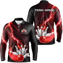 Load image into Gallery viewer, Men's bowling Polo, 1/4 Zip shirts Custom red lightning thunder Bowling Team Jersey, gift for Bowlers NQS8821