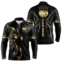 Load image into Gallery viewer, Black and Gold crown Bowling ball Polo, Quarter Zip Shirts for Men Custom Bowling Team jerseys NQS9287